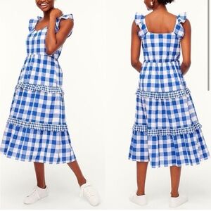 J. Crew Factory Flutter-Sleeve Ruffle-Tiered Midi Dress